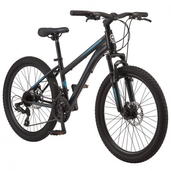 Schwinn Sidewinder mountain bike, 24-inch wheels, 21 speeds, black / teal