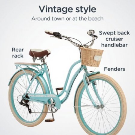 Schwinn Cabo Cruiser Bike, 26-inch wheels, vintage-style womens frame, blue