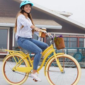 Huffy, Nel Lusso Classic Cruiser Bike with Perfect Fit Frame, Women's, Yellow, 26"